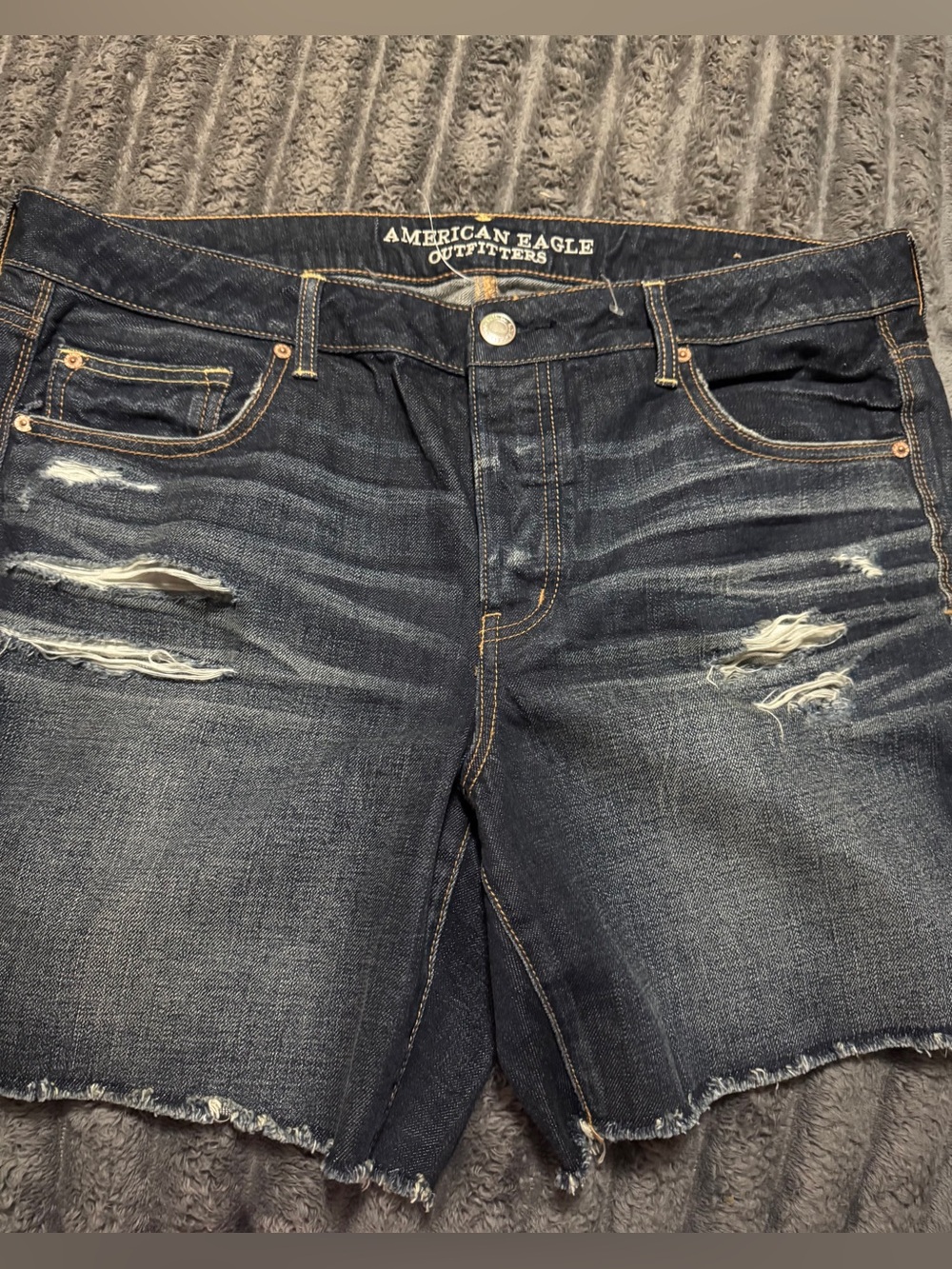 American Eagle Outfitters Dark Blue Distressed Denim Shorts
